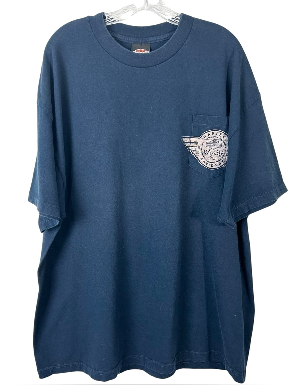 Harley Davidson Pocket T Shirt 2XL Blue Savannah GA.